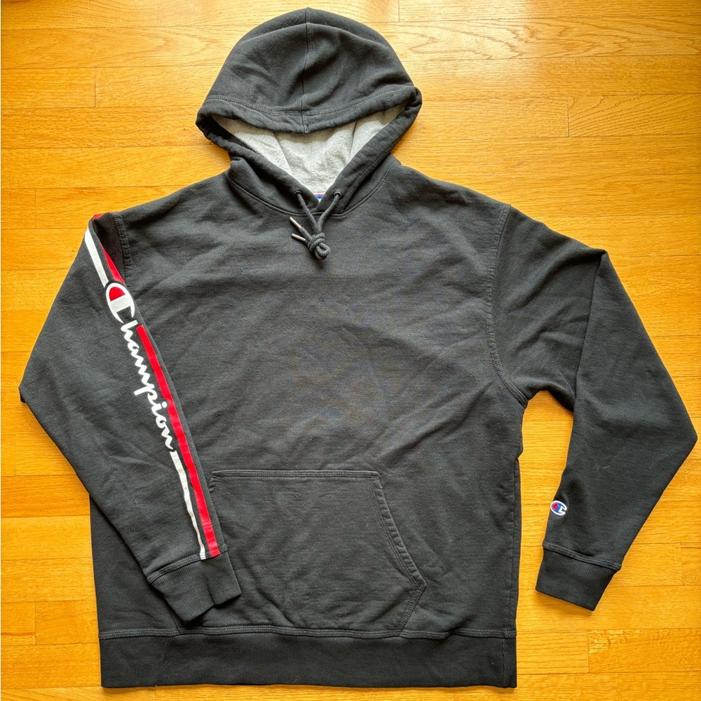 Champion Authentic Athletic Black Sweatshirt Mens L With Striped Sleeve